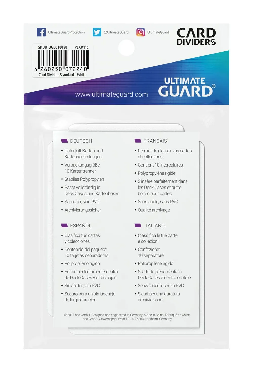 Ultimate Guard Card Dividers Standard Size 67 x 93 mm (10 Unidades) - White